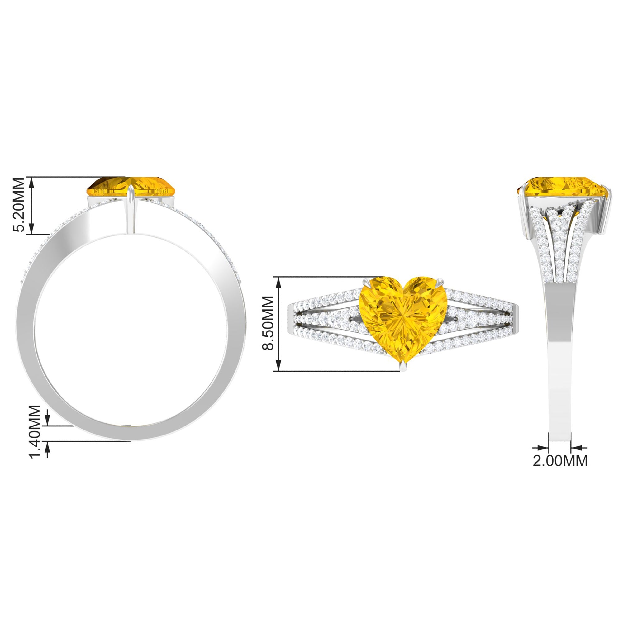 Rosec Jewels-Created Yellow Sapphire Heart Engagement Ring with Moissanite