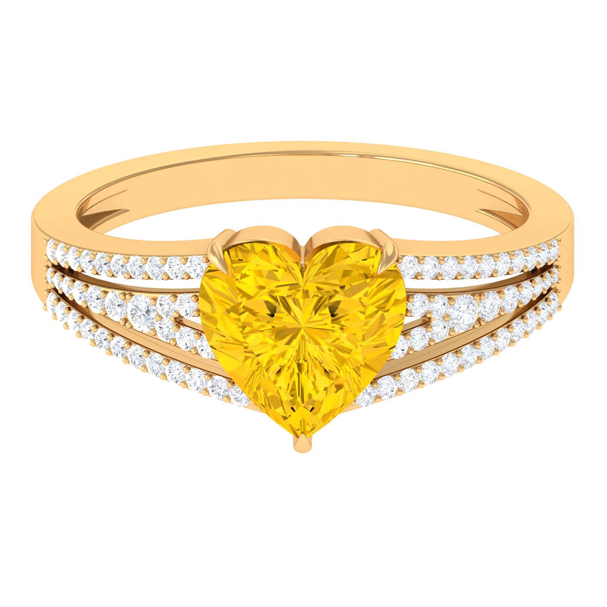 Rosec Jewels-Created Yellow Sapphire Heart Engagement Ring with Moissanite