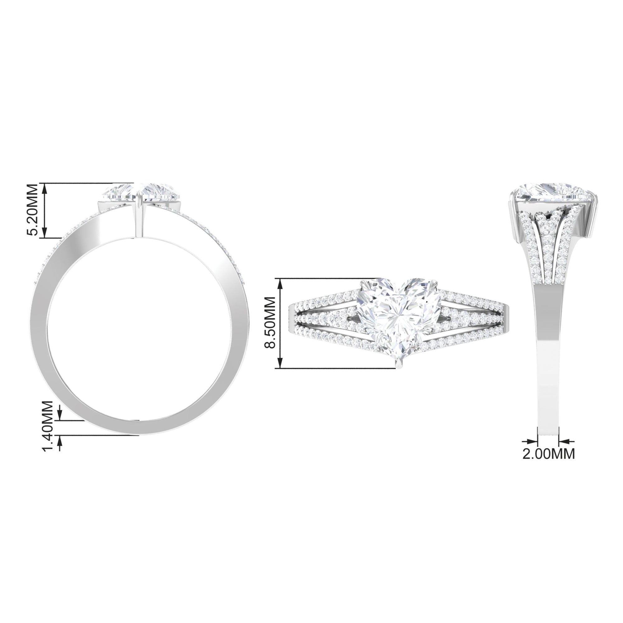 Rosec Jewels-Certified Cubic Zirconia Heart Engagement Ring