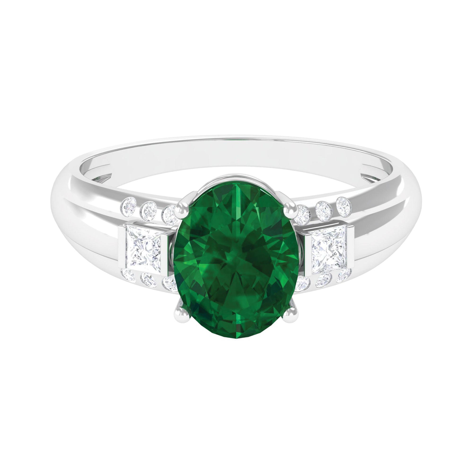 Rosec Jewels-Solitaire Lab Grown Emerald Oval Engagement Ring with Diamond