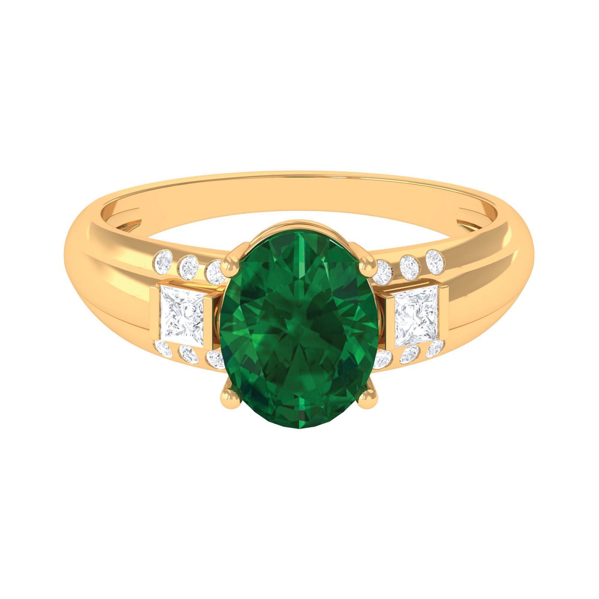 Rosec Jewels-Solitaire Lab Grown Emerald Oval Engagement Ring with Diamond