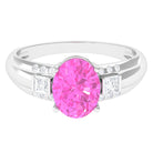 Rosec Jewels-Lab Grown Pink Sapphire Oval Solitaire Engagement Ring with Diamond