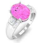 Rosec Jewels-Lab Grown Pink Sapphire Oval Solitaire Engagement Ring with Diamond