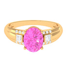 Rosec Jewels-Lab Grown Pink Sapphire Oval Solitaire Engagement Ring with Diamond