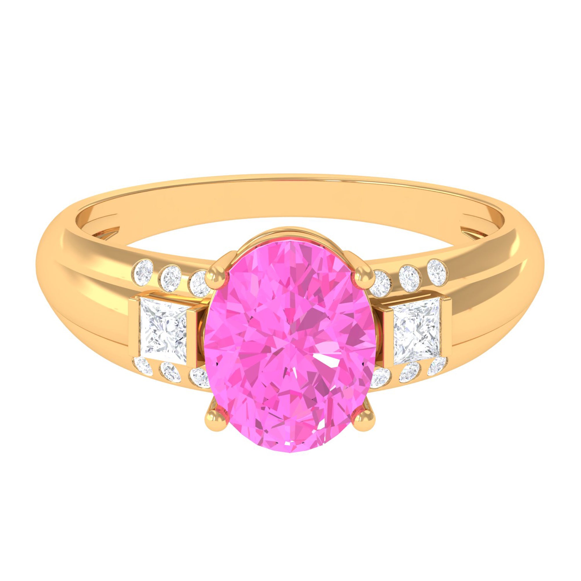 Rosec Jewels-Lab Grown Pink Sapphire Oval Solitaire Engagement Ring with Diamond