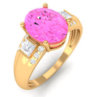 Rosec Jewels-Lab Grown Pink Sapphire Oval Solitaire Engagement Ring with Diamond