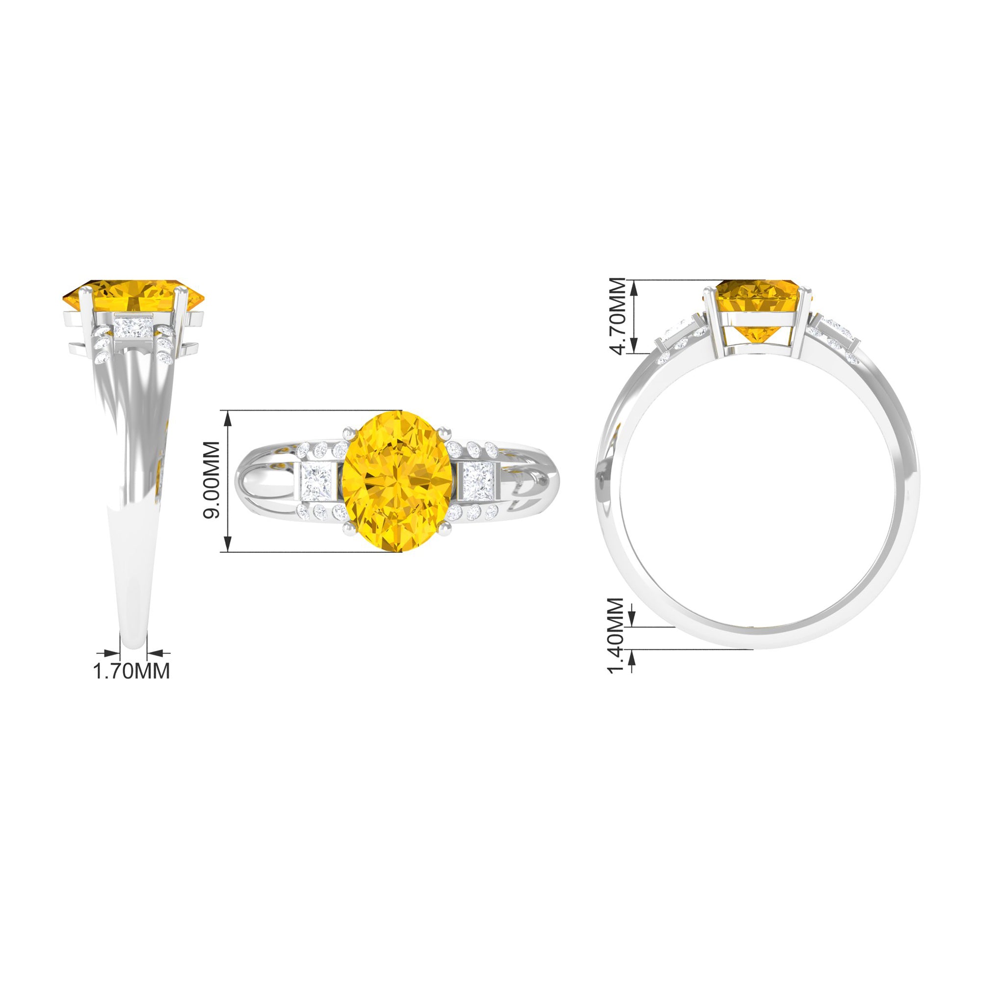 Rosec Jewels-Oval Lab Grown Yellow Sapphire Solitaire Engagement Ring with Moissanite