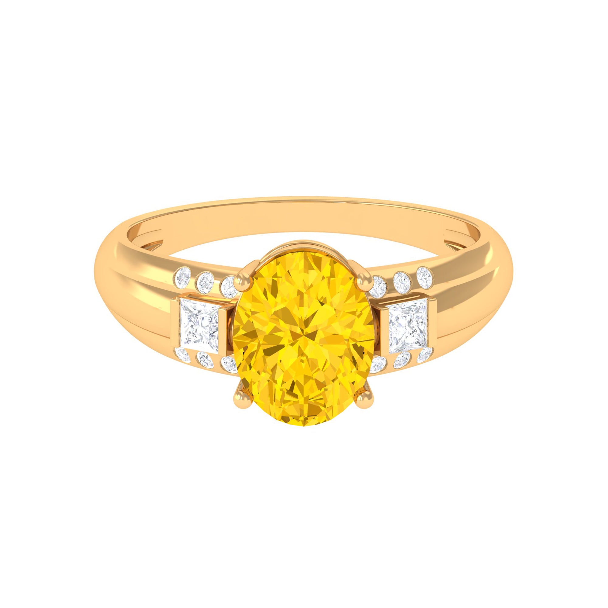 Rosec Jewels-Oval Lab Grown Yellow Sapphire Solitaire Engagement Ring with Moissanite