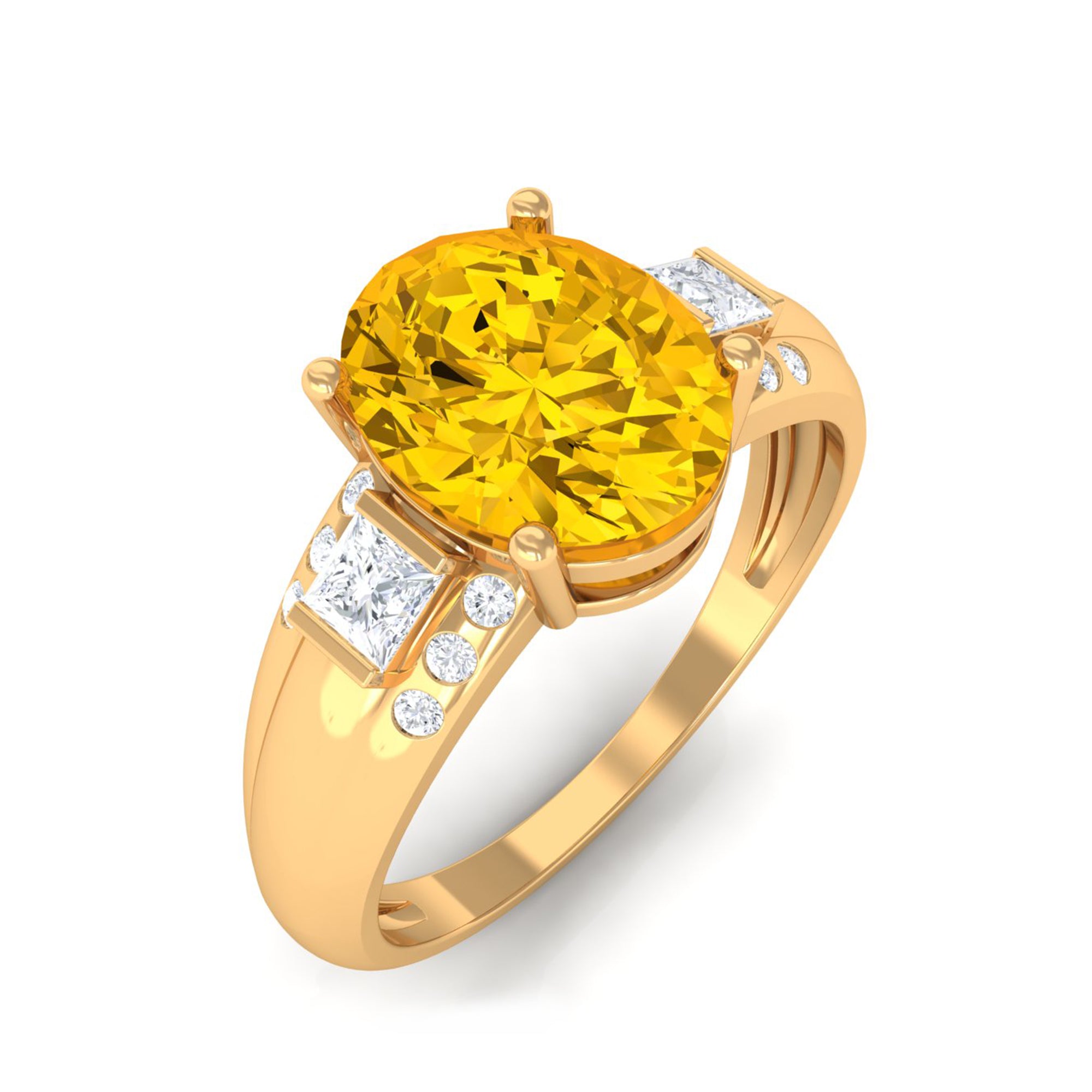 Rosec Jewels-Oval Lab Grown Yellow Sapphire Solitaire Engagement Ring with Moissanite