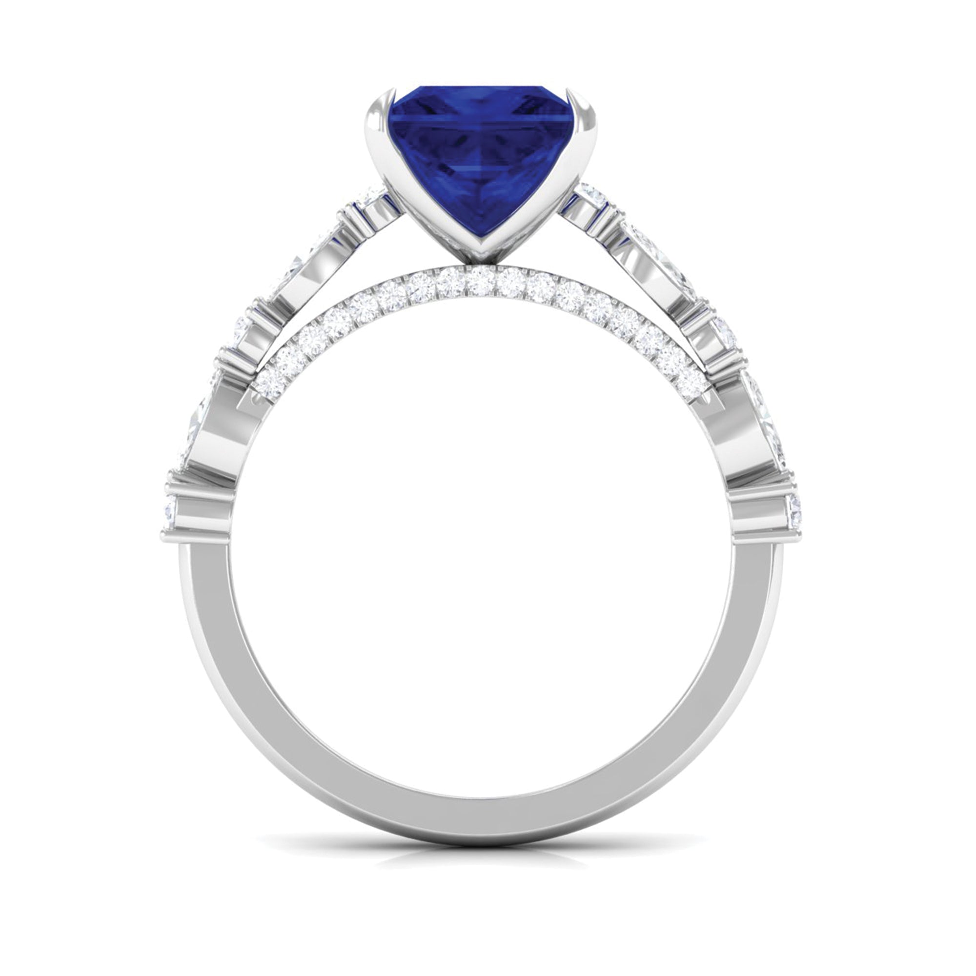 Rosec Jewels-Princess Cut Lab Grown Blue Sapphire Solitaire Engagement Ring