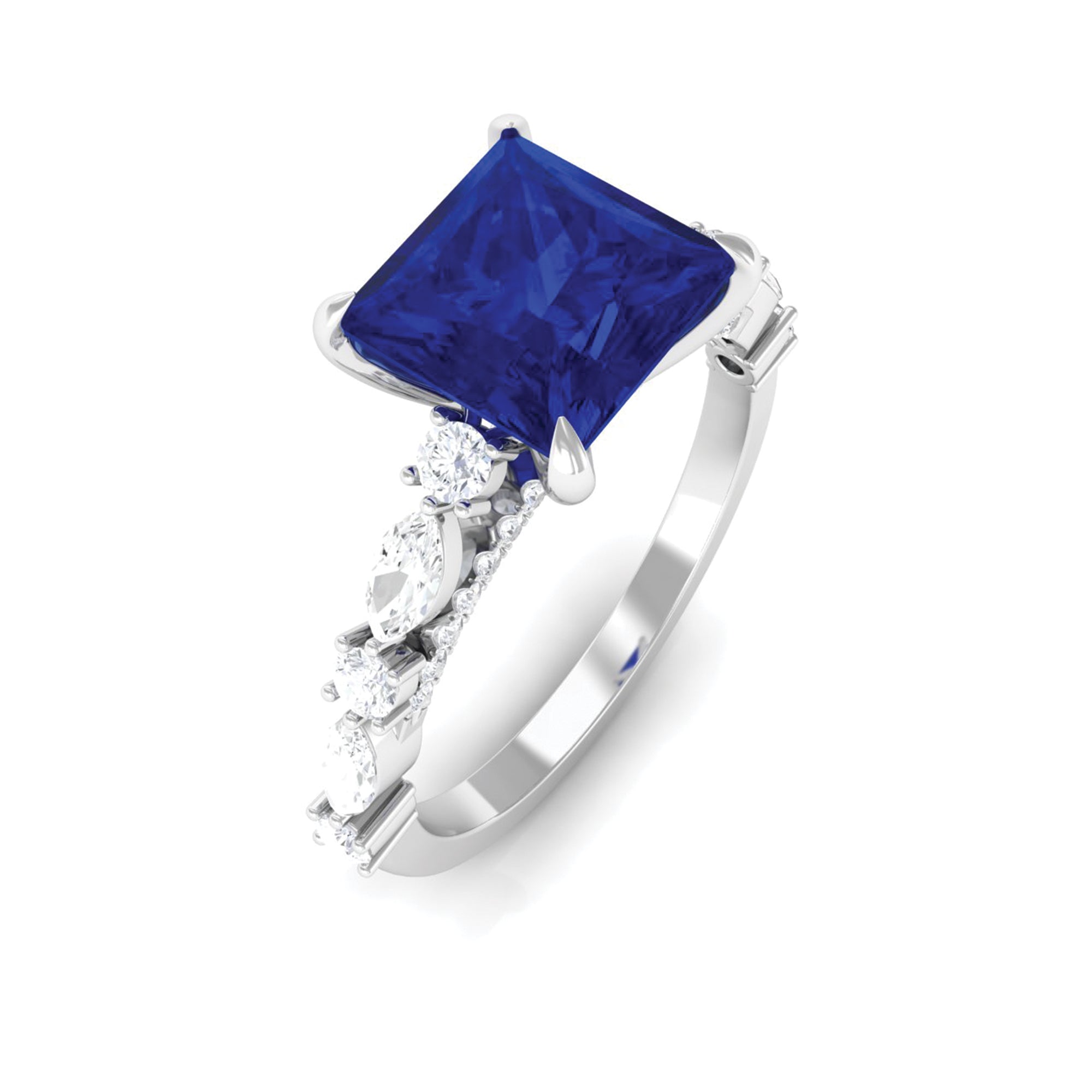 Rosec Jewels-Princess Cut Lab Grown Blue Sapphire Solitaire Engagement Ring