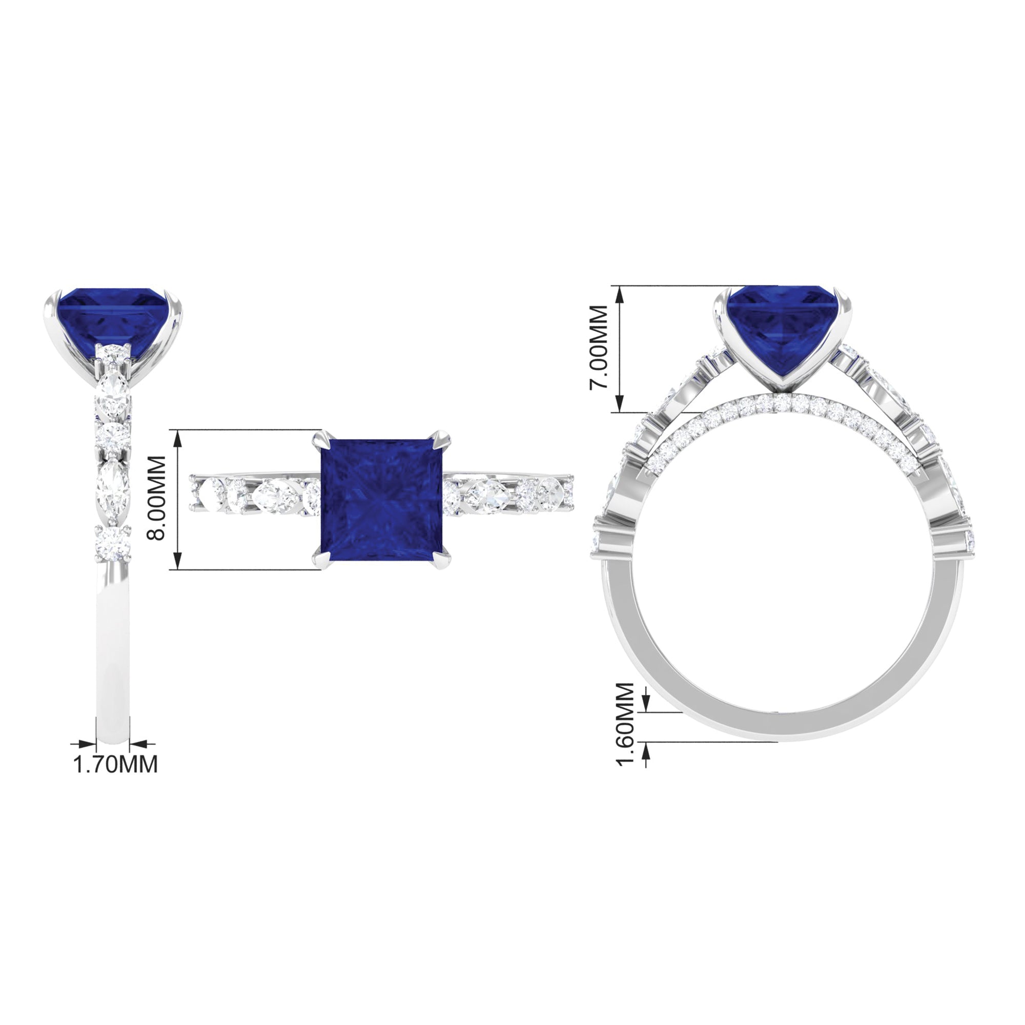 Rosec Jewels-Princess Cut Lab Grown Blue Sapphire Solitaire Engagement Ring