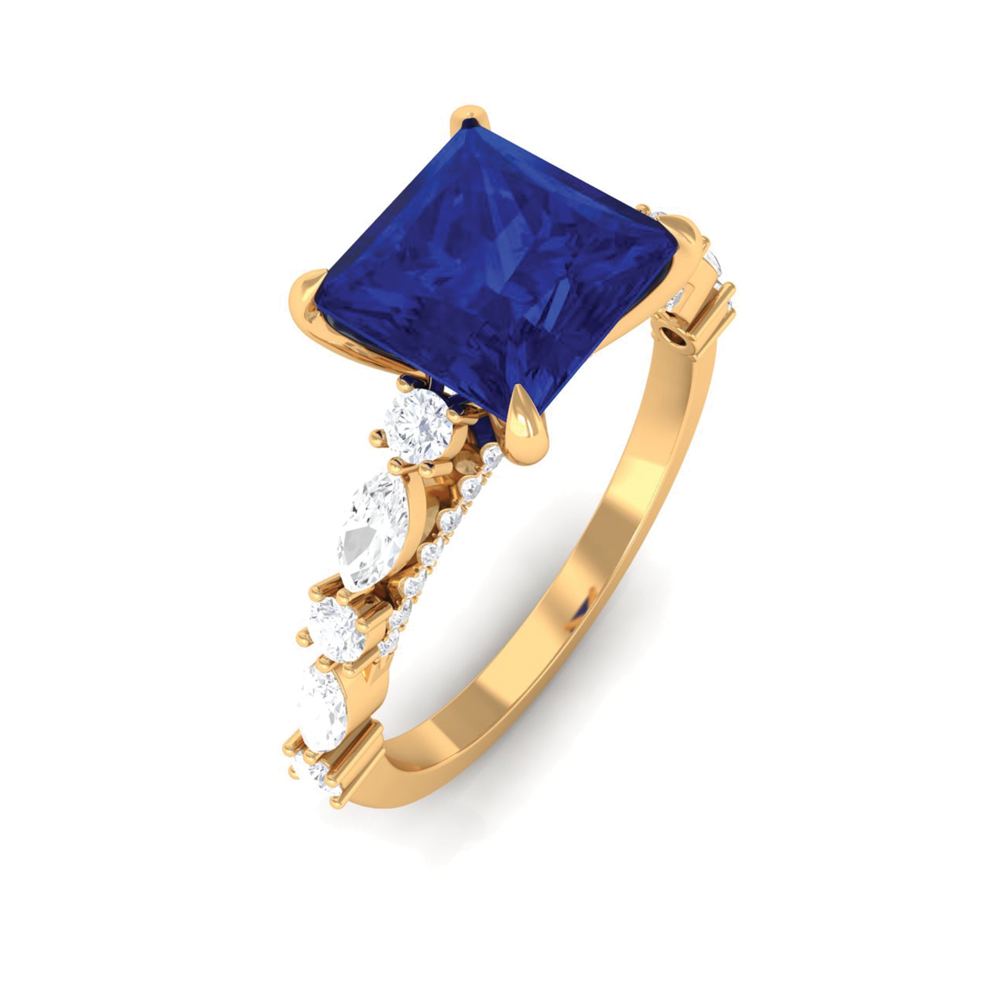 Rosec Jewels-Princess Cut Lab Grown Blue Sapphire Solitaire Engagement Ring