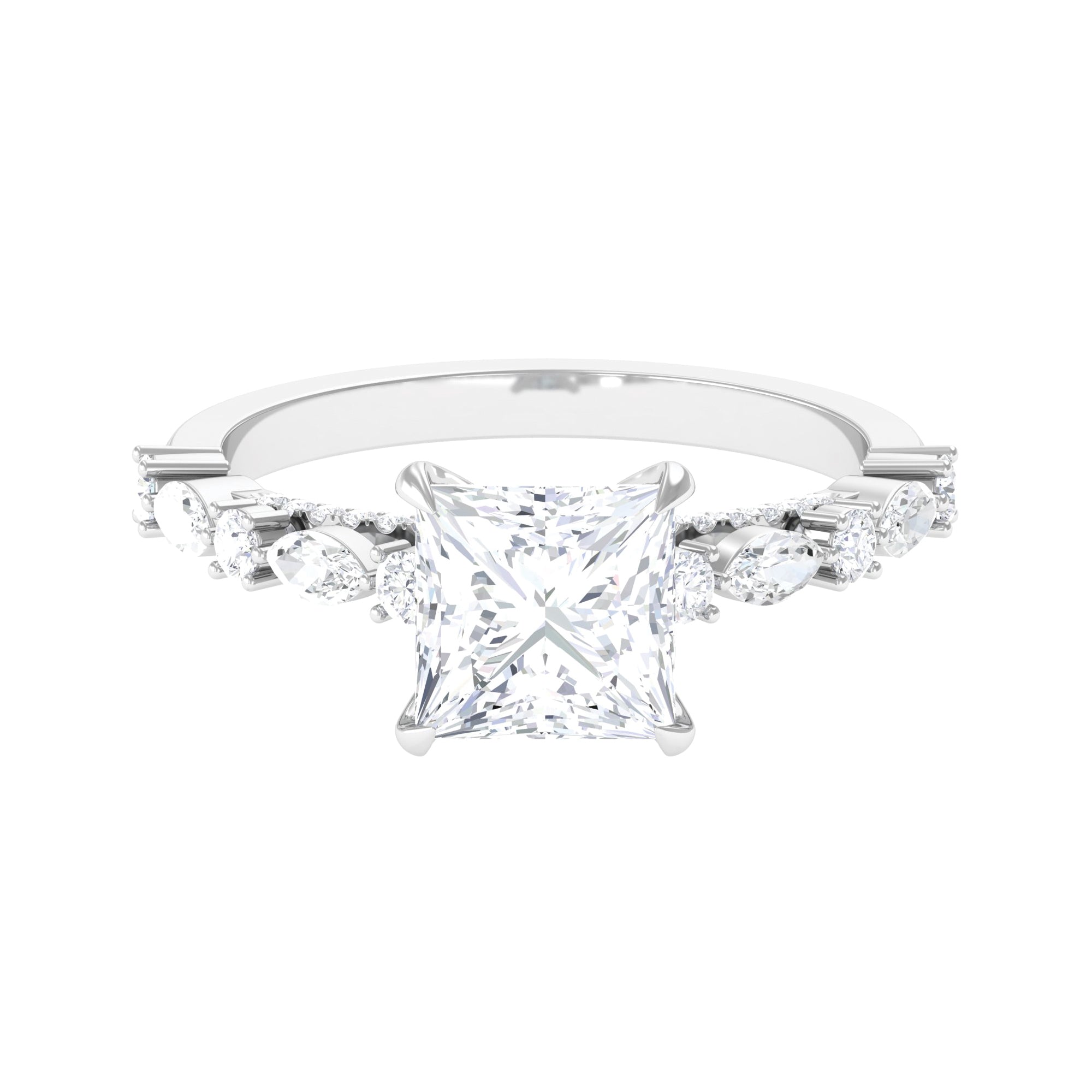 Rosec Jewels-Certified Moissanite Solitaire Engagement Ring with Side Stones