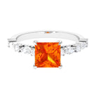 Rosec Jewels-Princess Cut Lab Grown Orange Sapphire Engagement Ring with Moissanite