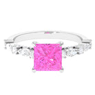 Rosec Jewels-Princess Cut Lab Grown Pink Sapphire Engagement Ring with Moissanite