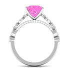 Rosec Jewels-Princess Cut Lab Grown Pink Sapphire Engagement Ring with Moissanite