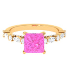 Rosec Jewels-Princess Cut Lab Grown Pink Sapphire Engagement Ring with Moissanite