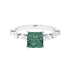 Rosec Jewels-Princess Cut Lab Grown Green Sapphire Solitaire Engagement Ring