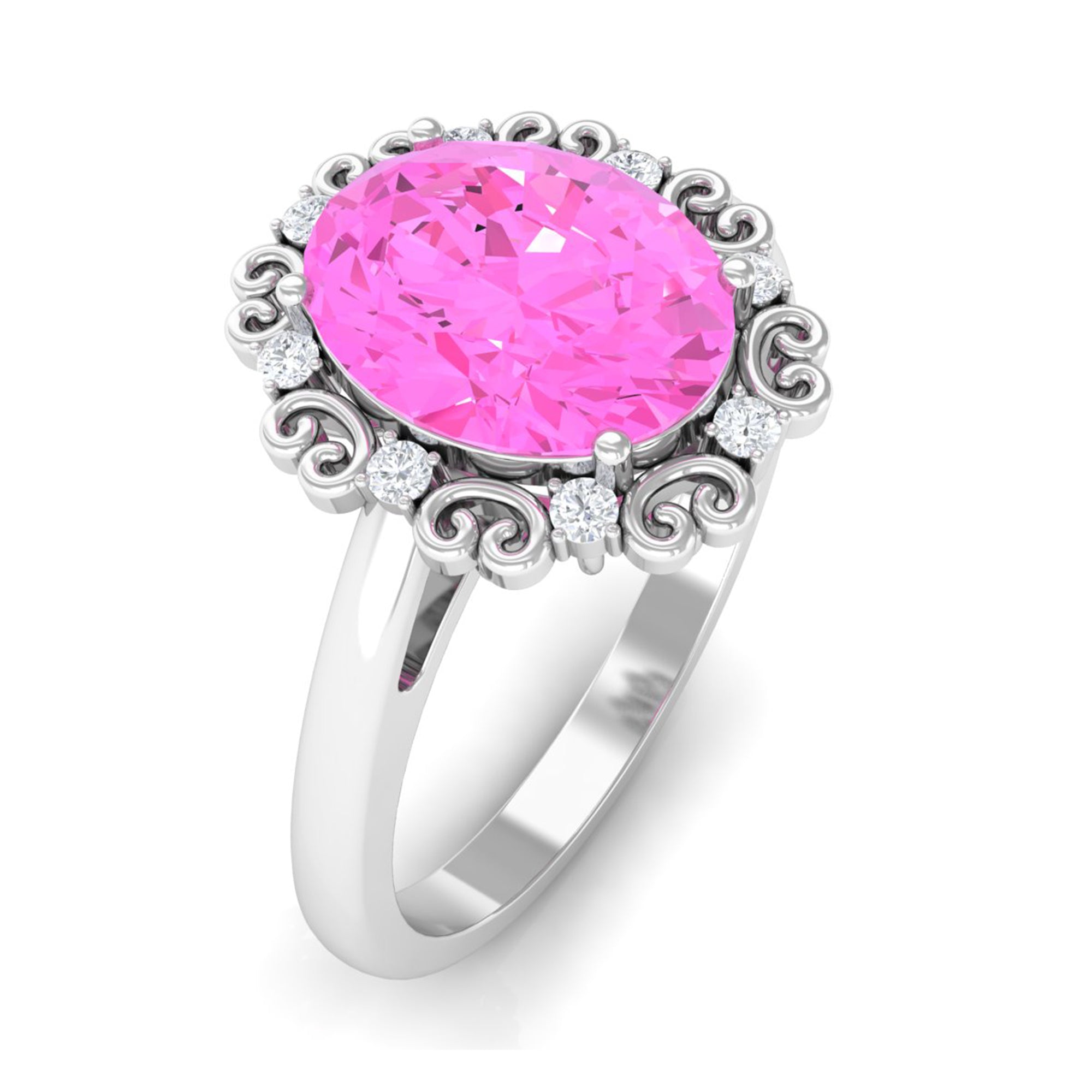 Rosec Jewels-Vintage Style Lab Grown Pink Sapphire Oval Engagement Ring