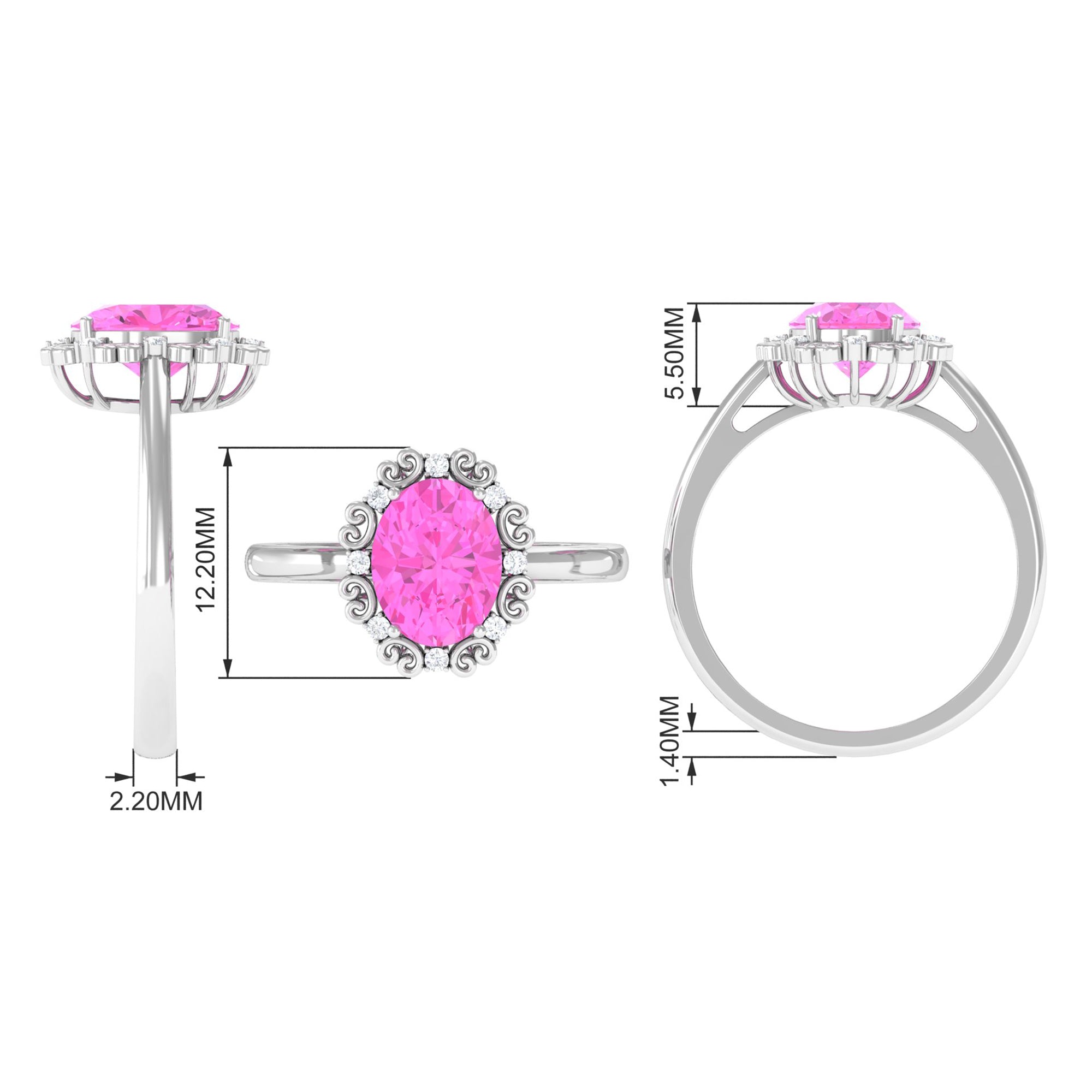 Rosec Jewels-Vintage Style Lab Grown Pink Sapphire Oval Engagement Ring