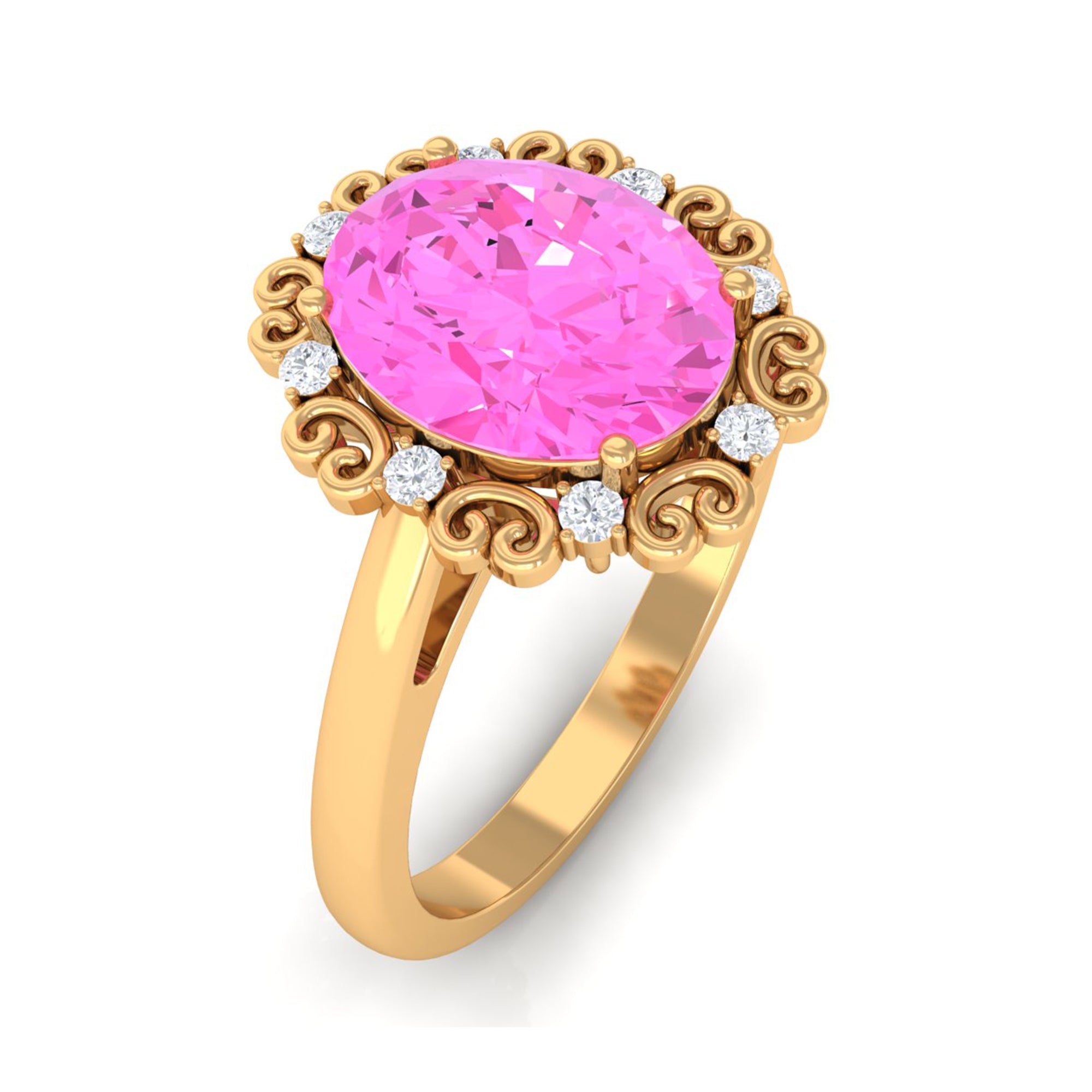 Rosec Jewels-Vintage Style Lab Grown Pink Sapphire Oval Engagement Ring