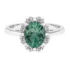 Rosec Jewels-Vintage Style Lab Grown Green Sapphire Engagement Ring with Diamond