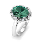 Rosec Jewels-Vintage Style Lab Grown Green Sapphire Engagement Ring with Diamond