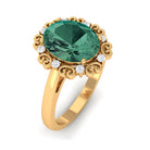 Rosec Jewels-Vintage Style Lab Grown Green Sapphire Engagement Ring with Diamond