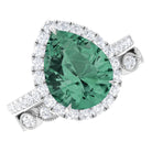 Rosec Jewels-Lab Grown Green Sapphire Teardrop Engagement Ring Set