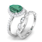 Rosec Jewels-Lab Grown Green Sapphire Teardrop Engagement Ring Set