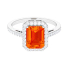 Rosec Jewels-Lab Grown Orange Sapphire Emerald Cut Engagement Ring with Diamond