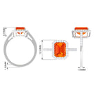 Rosec Jewels-Lab Grown Orange Sapphire Emerald Cut Engagement Ring with Diamond