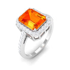 Rosec Jewels-Lab Grown Orange Sapphire Emerald Cut Engagement Ring with Diamond