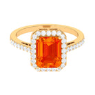 Rosec Jewels-Lab Grown Orange Sapphire Emerald Cut Engagement Ring with Diamond