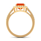 Rosec Jewels-Lab Grown Orange Sapphire Emerald Cut Engagement Ring with Diamond