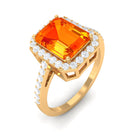 Rosec Jewels-Lab Grown Orange Sapphire Emerald Cut Engagement Ring with Diamond