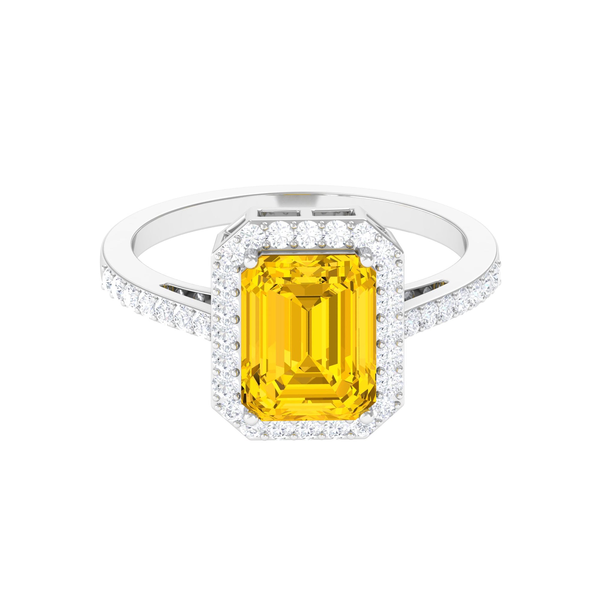 Rosec Jewels-Lab Grown Yellow Sapphire Emerald Cut Engagement Ring with Moissanite