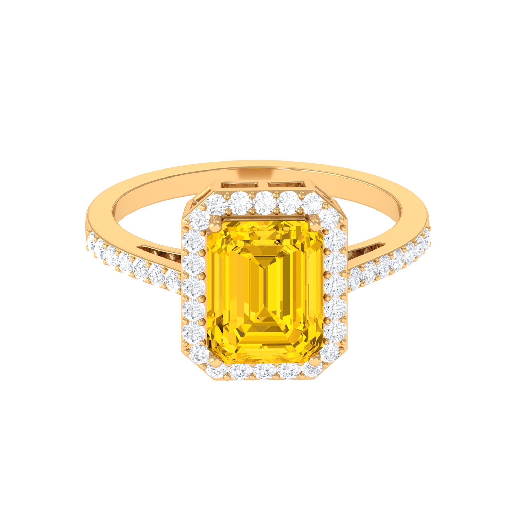 Rosec Jewels-Lab Grown Yellow Sapphire Emerald Cut Engagement Ring with Moissanite