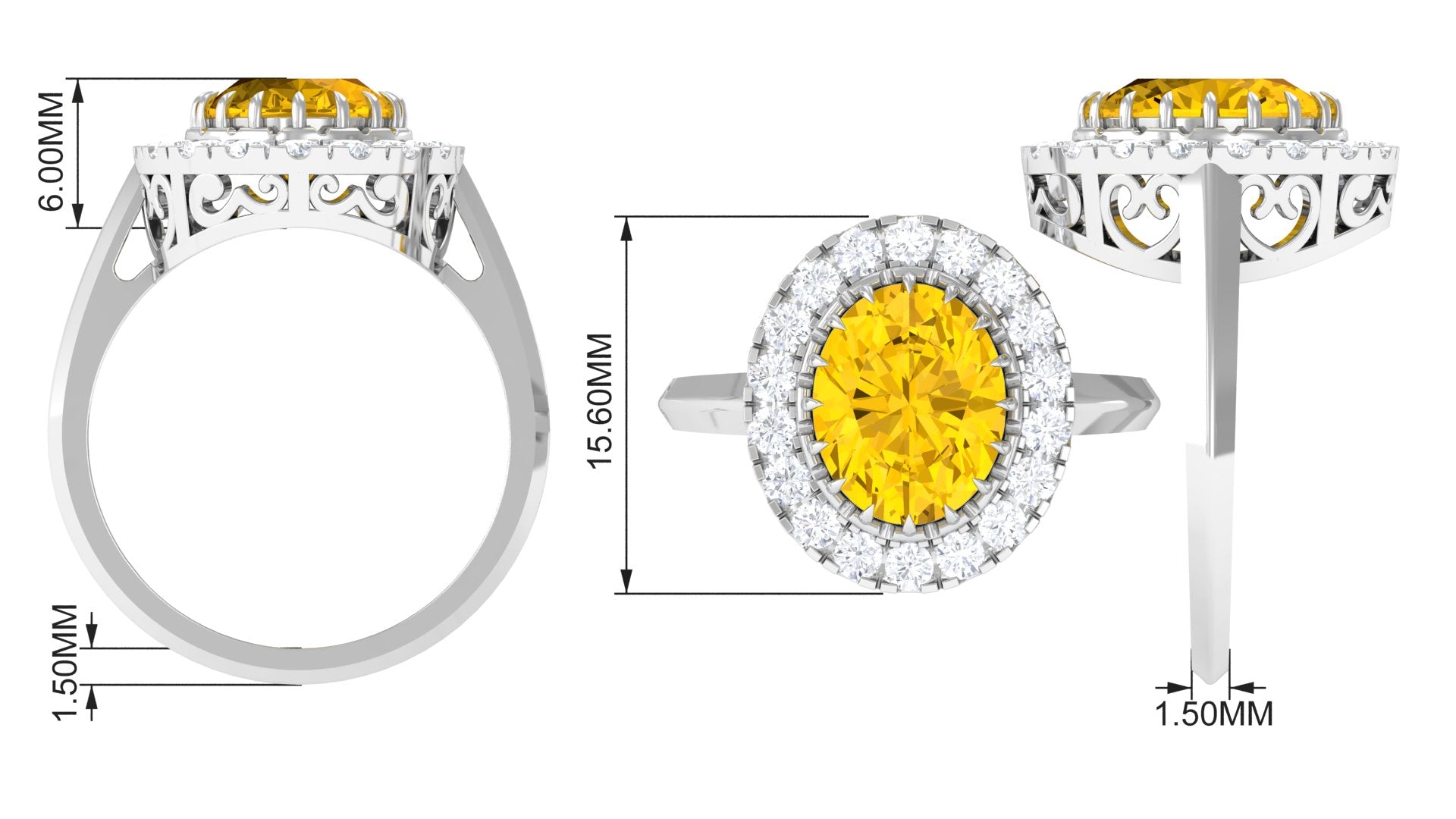 Rosec Jewels-Lab Grown Yellow Sapphire and Moissanite Halo Engagement Ring