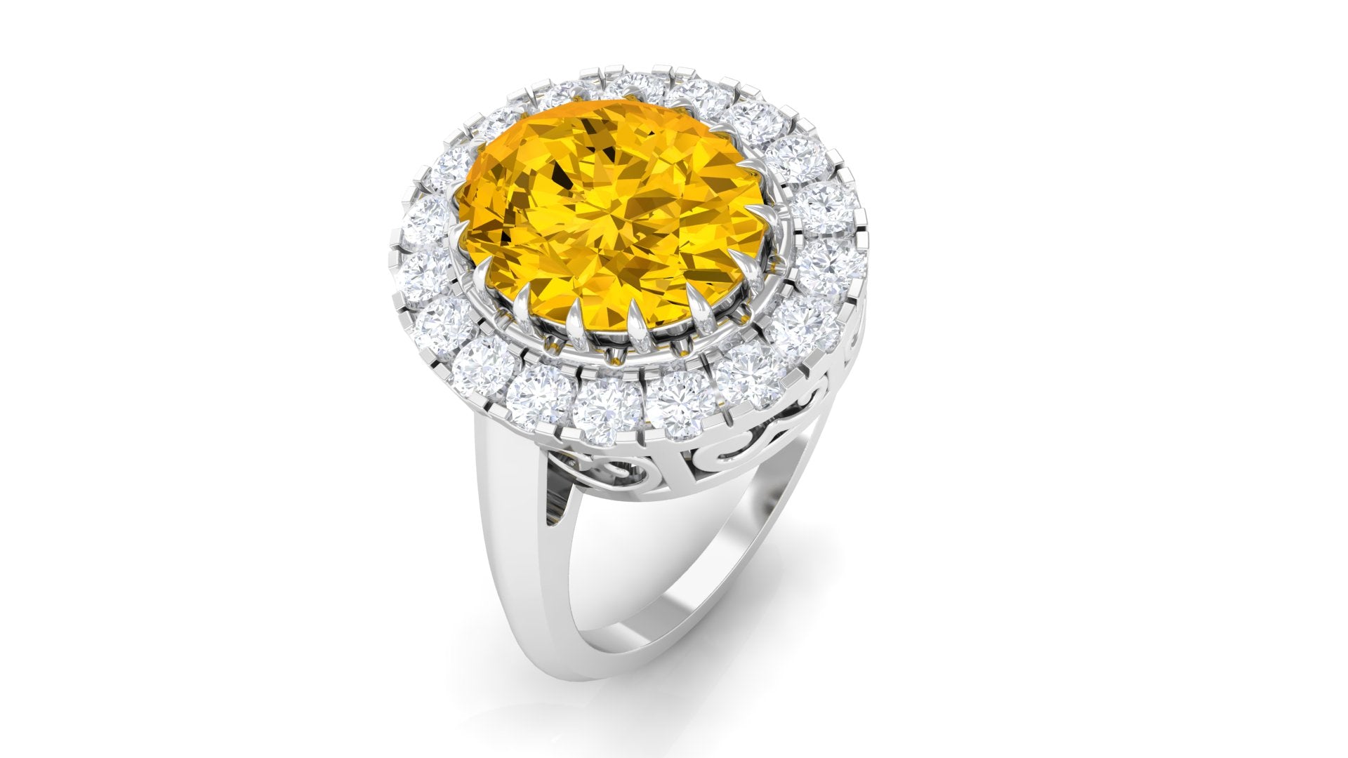 Rosec Jewels-Lab Grown Yellow Sapphire and Moissanite Halo Engagement Ring