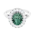 Rosec Jewels-Oval Lab Grown Green Sapphire Engagement Ring with Moissanite Halo