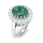 Rosec Jewels-Oval Lab Grown Green Sapphire Engagement Ring with Moissanite Halo