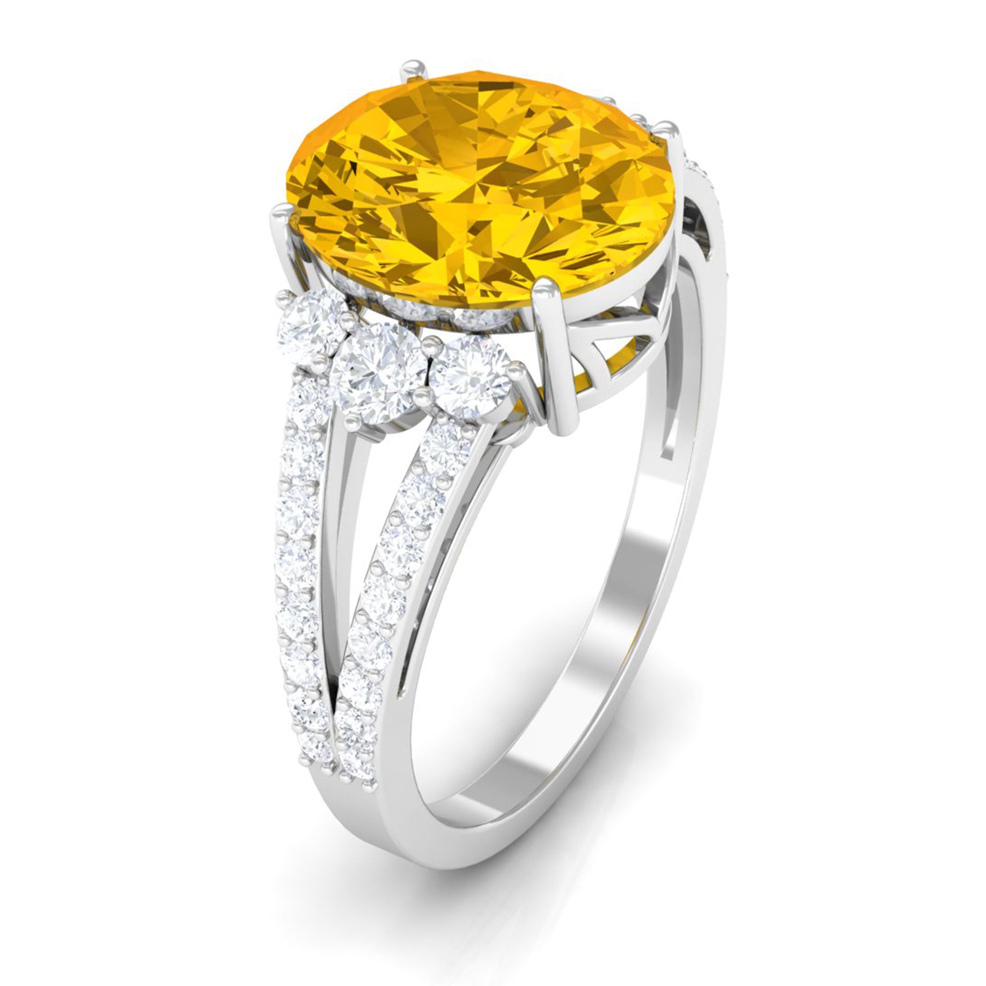 Rosec Jewels-Lab Grown Yellow Sapphire Oval Engagement Ring With Moissanite