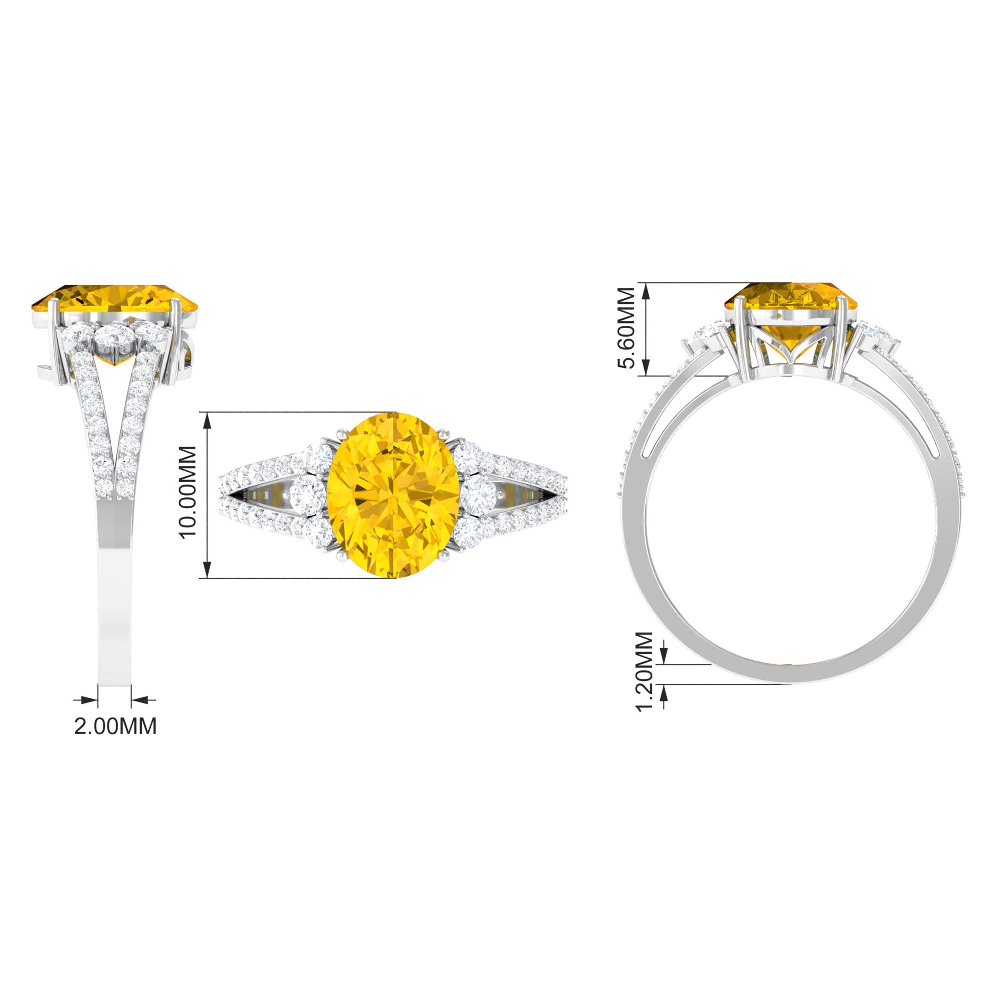 Rosec Jewels-Lab Grown Yellow Sapphire Oval Engagement Ring With Moissanite