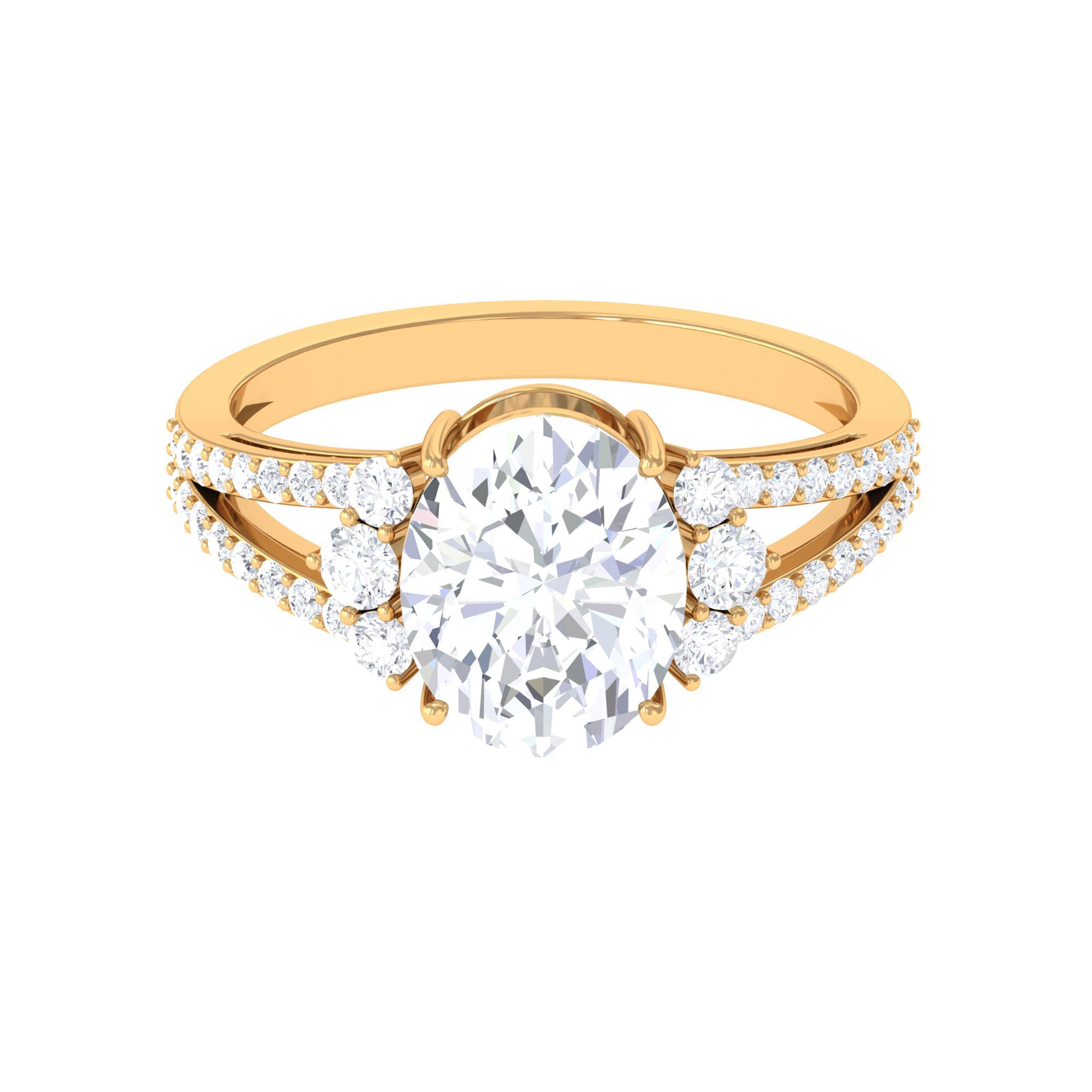 Rosec Jewels-Solitaire Cubic Zirconia Oval Engagement Ring with Side Stones