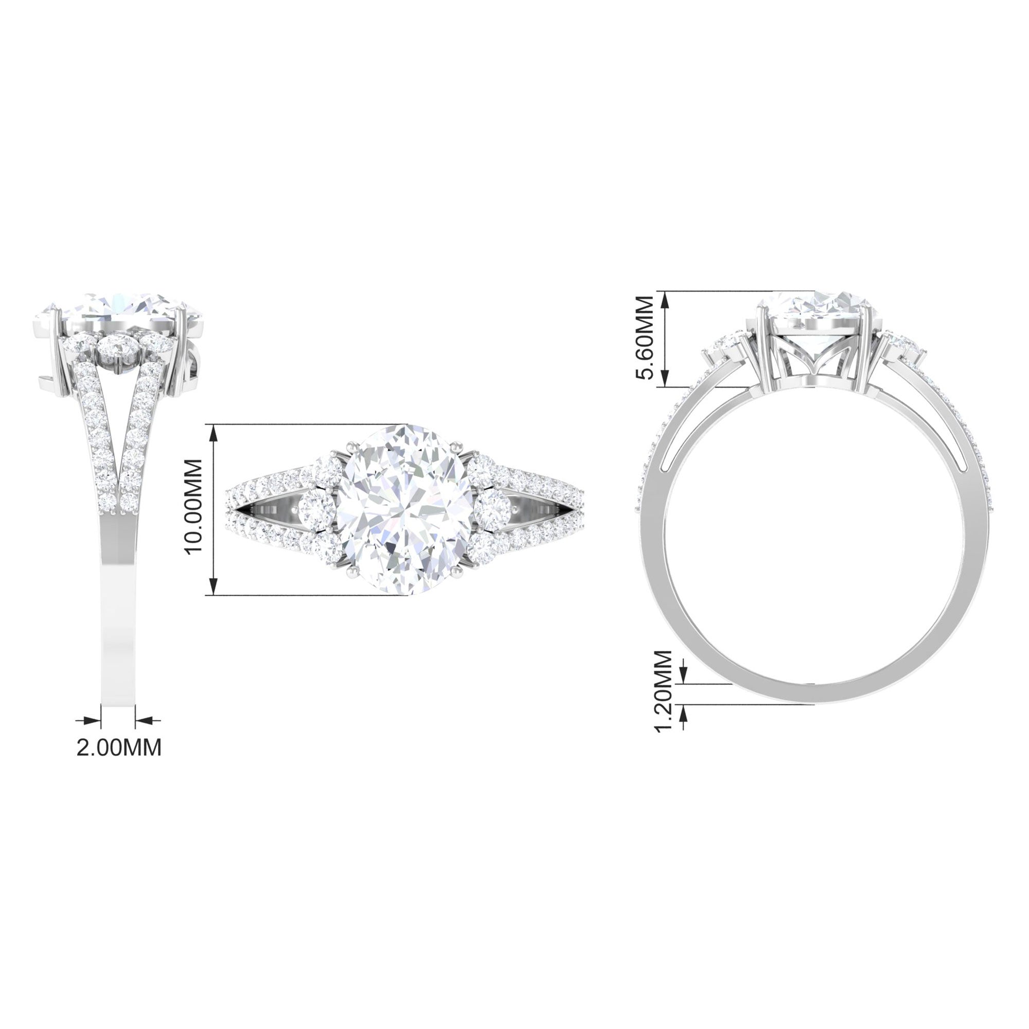 Rosec Jewels-Solitaire Cubic Zirconia Oval Engagement Ring with Side Stones