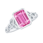 Rosec Jewels-Emerald Cut Created Pink Sapphire Celtic Engagement Ring