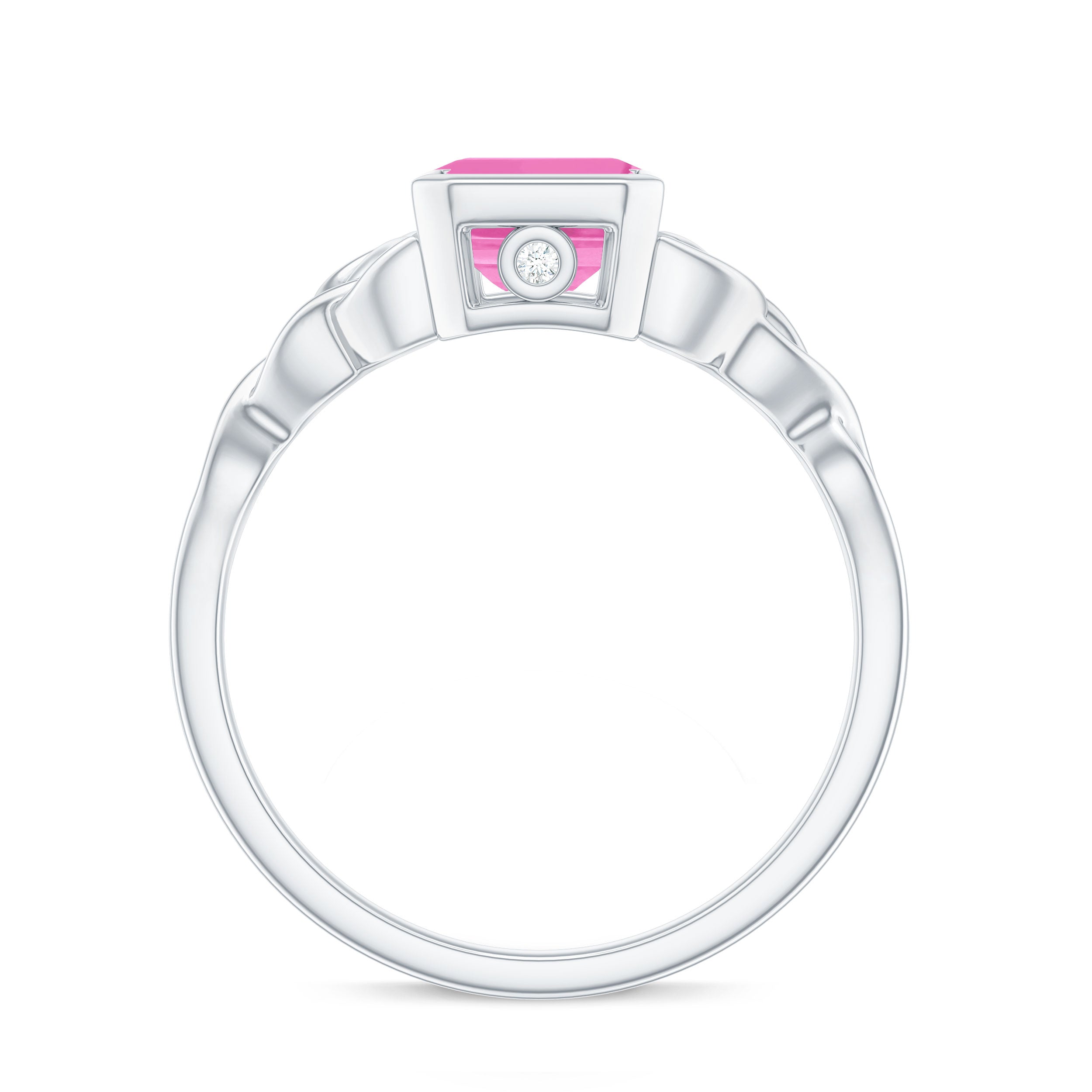 Rosec Jewels-Emerald Cut Created Pink Sapphire Celtic Engagement Ring