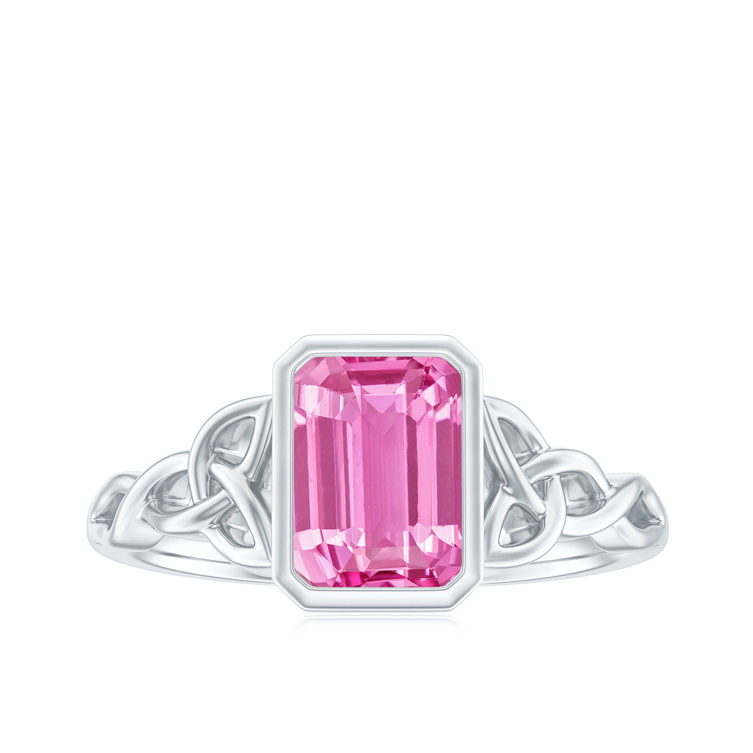 Rosec Jewels-Emerald Cut Created Pink Sapphire Celtic Engagement Ring